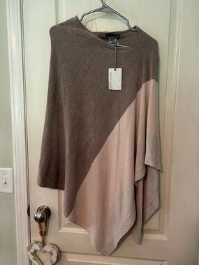 Barefoot Dreams Two-Tone Brown and Cream Knit Poncho Sweater